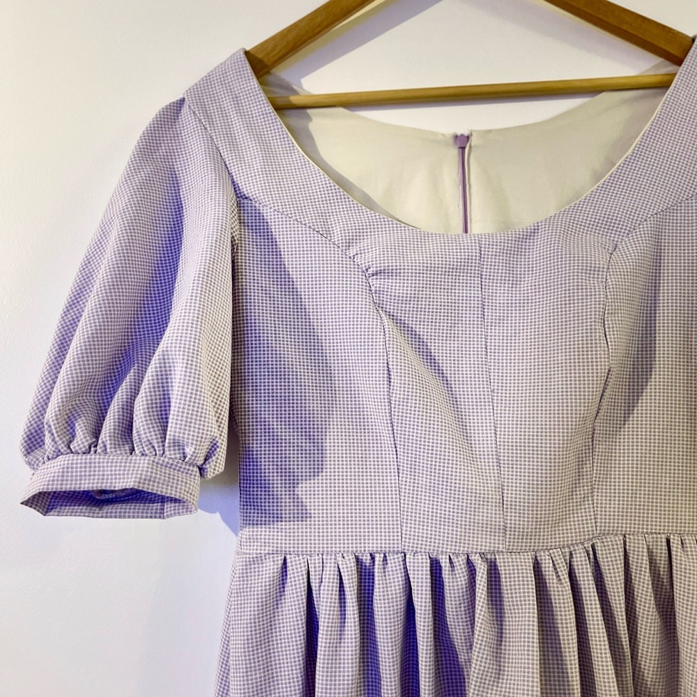 Purple Gingham Puff Sleeve Dress